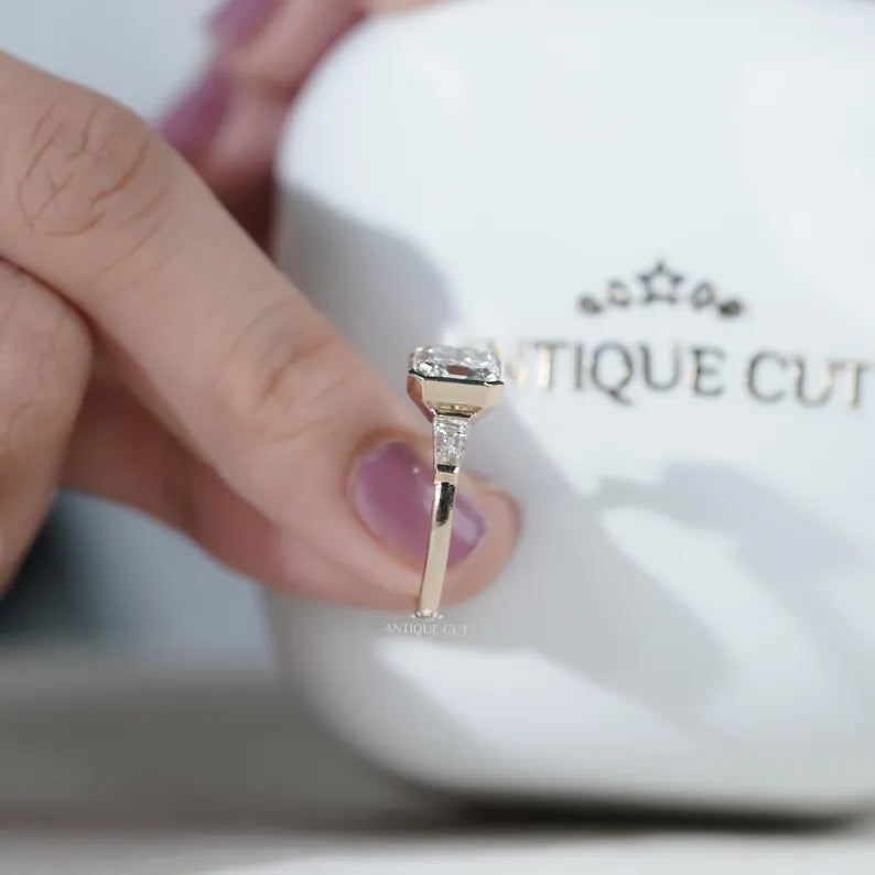 Antiquecut asscher cut engagement ring
