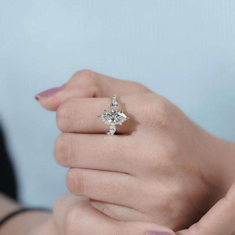 Brilliant marquise cut diamond ring sparkle view