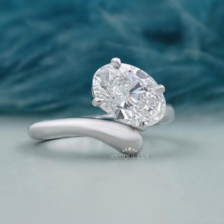 White gold oval solitaire diamond ring