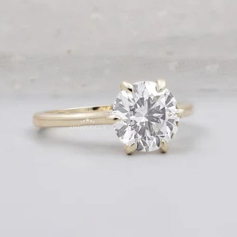Six-prong round-cut diamond ring viewed from the front