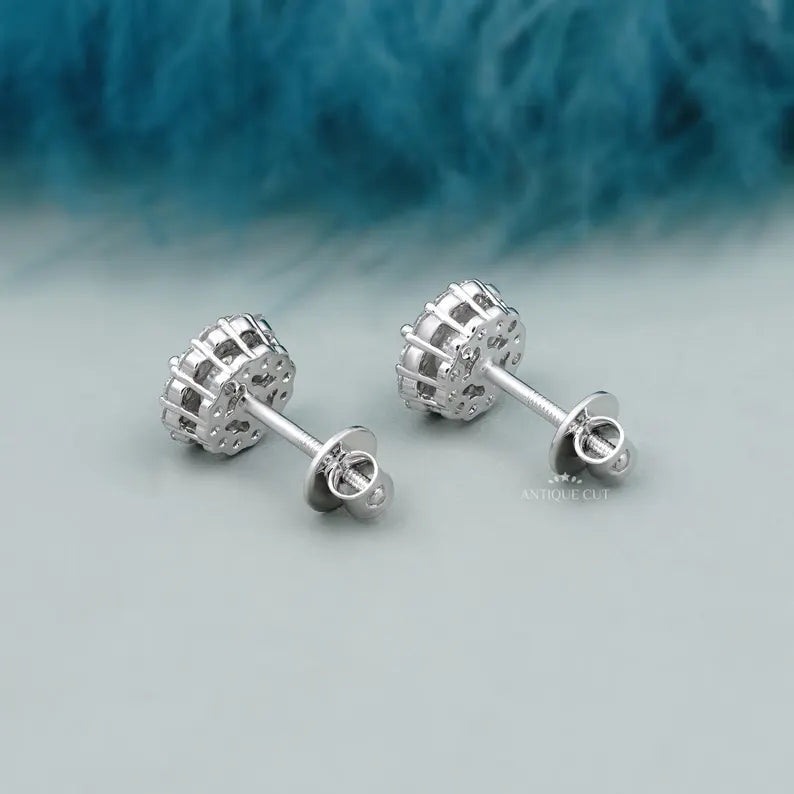 Elegant round halo earrings close up