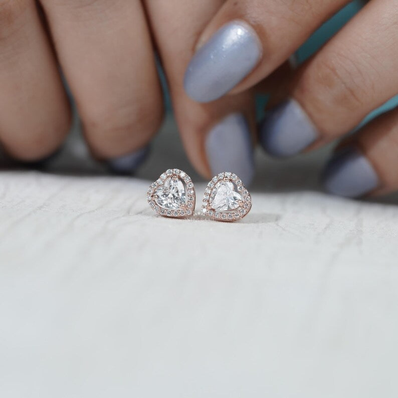 Sparkling heart diamond halo studs