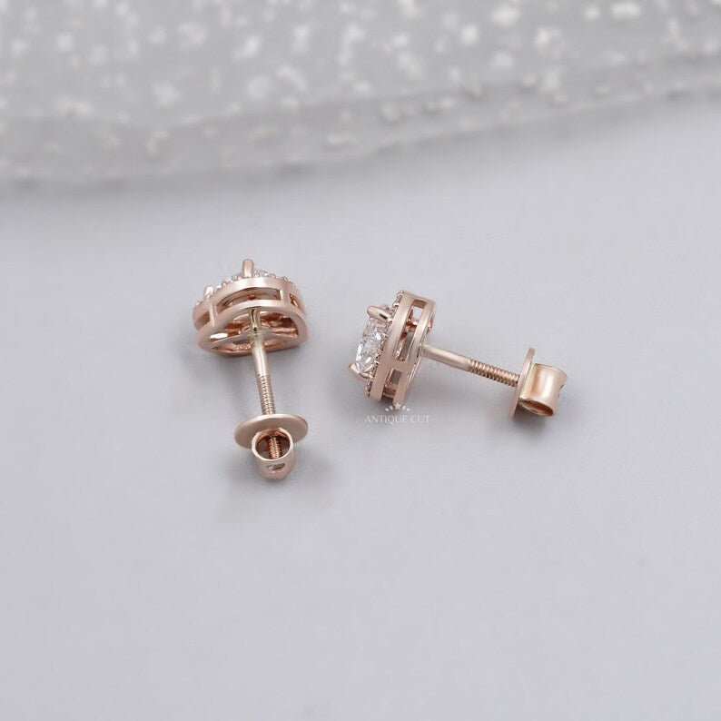 Halo diamond earrings heart cut design