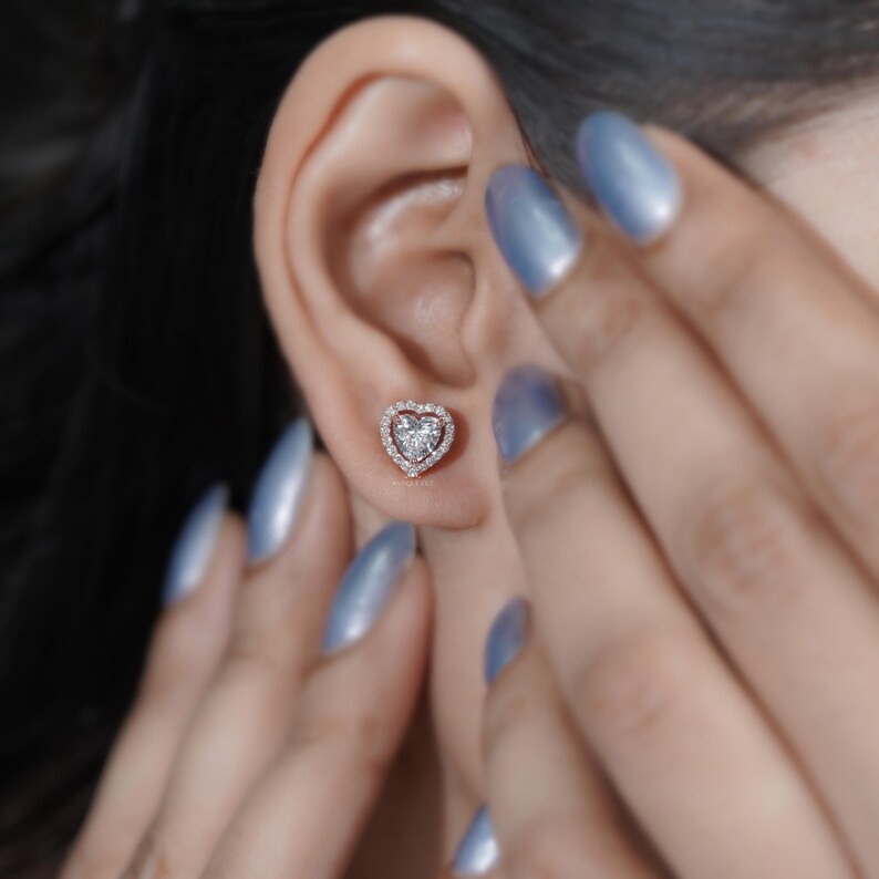 Romantic diamond earrings heart shape halo