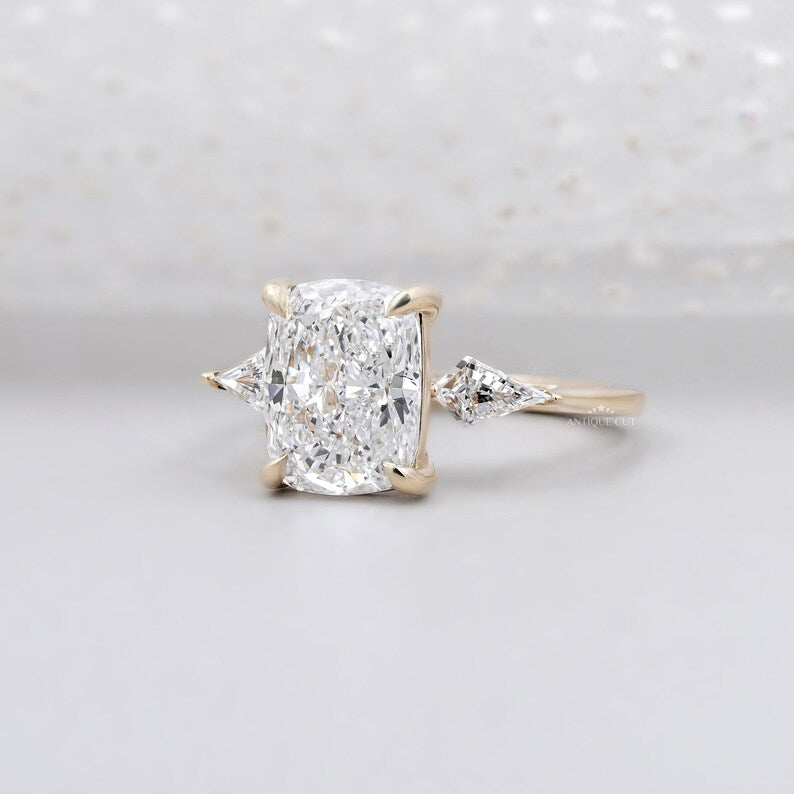 Cushion Cut Ring With Side Stones
