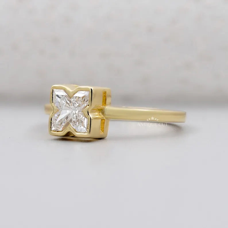X Shaped Diamond Ring With Bezel Setting | Lab Grown Diamond Ring