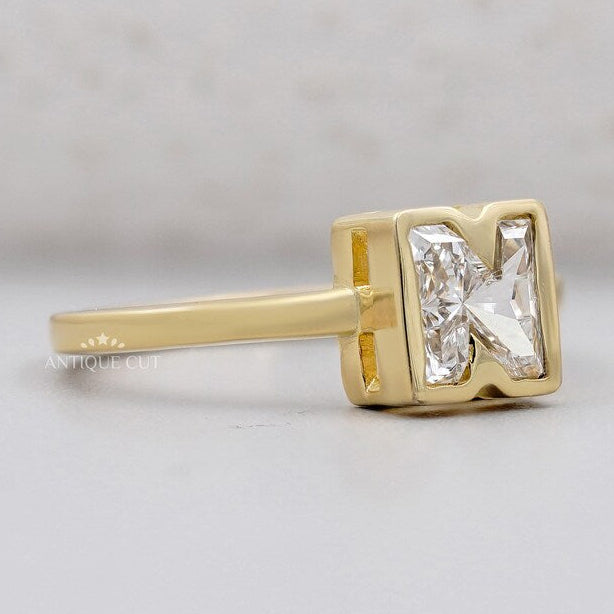 IGI certified N letter diamond ring yellow gold