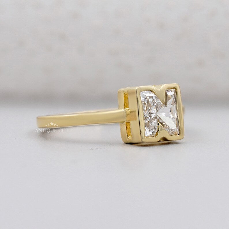 IGI certified N letter diamond ring yellow gold