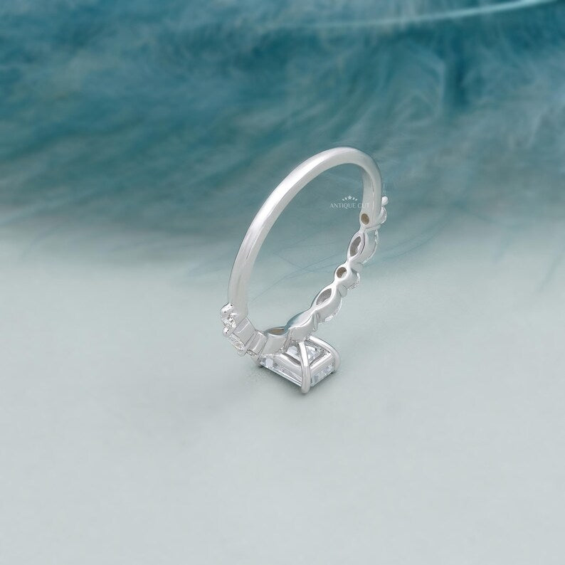Luxury emerald cut diamond ring white gold pavé wedding ring