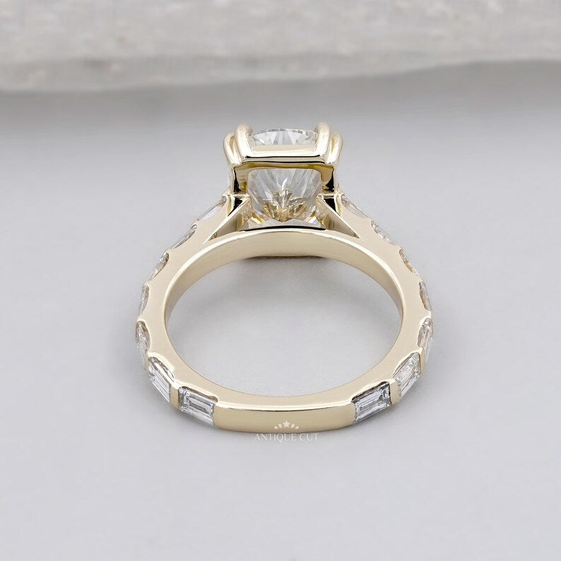 Elegant cushion diamond ring with shimmering pavé band