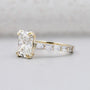 Yellow gold cushion cut diamond engagement ring close up