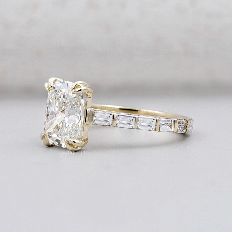 Yellow gold cushion cut diamond engagement ring close up