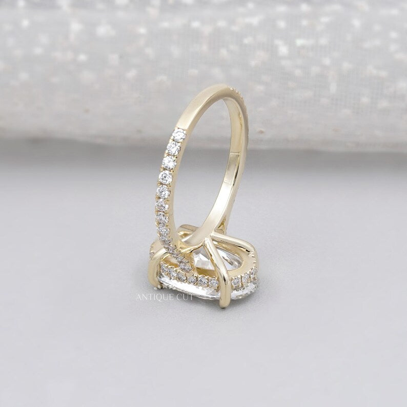 Luxury oval cut diamond ring hidden halo yellow gold