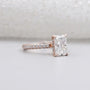 Rose gold radiant diamond ring with hidden halo pave diamonds