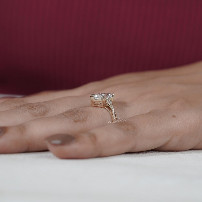 Ethical lab grown marquise diamond engagement ring gold