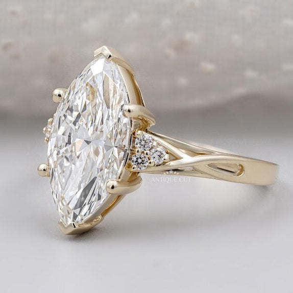 Vintage marquise diamond engagement ring yellow gold elegant design