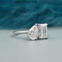 Lab grown Toi et Moi ring emerald cut and pear diamond gold