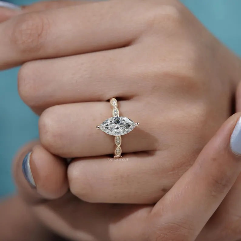Yellow gold marquise engagement ring elegant style