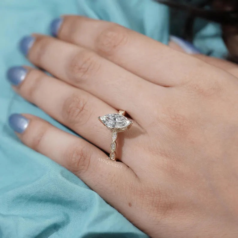 Brilliant lab grown marquise diamond ring