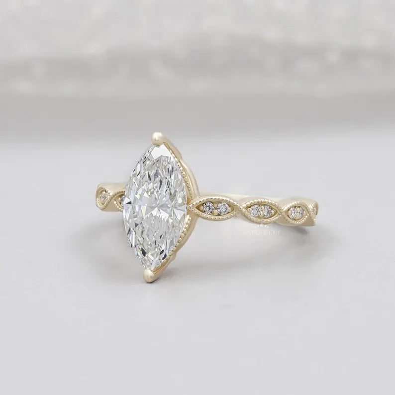 Lab grown marquise diamond engagement ring