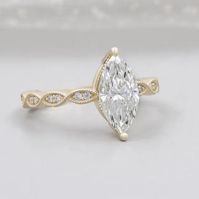 Vintage inspired marquise diamond ring design