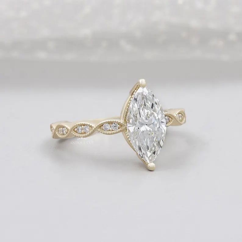 Vintage inspired marquise diamond ring design