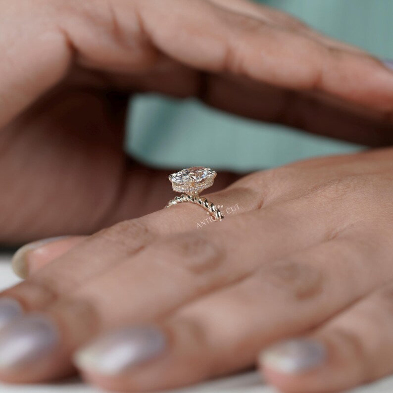 Modern oval engagement ring with hidden sparkle