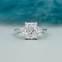 Elegant Radiant Cut Diamond, Three Stone Ring in White Gold