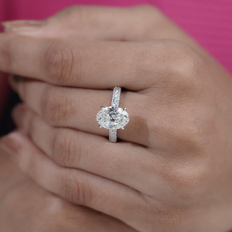 Modern oval engagement ring white gold finish