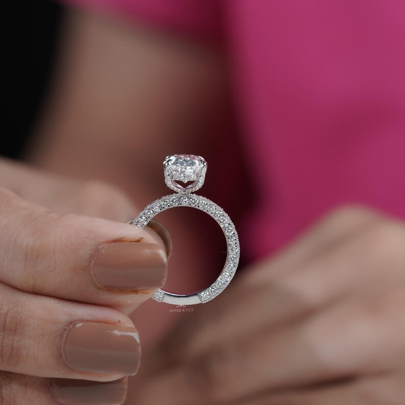 Fine jewelry oval diamond ring hidden halo