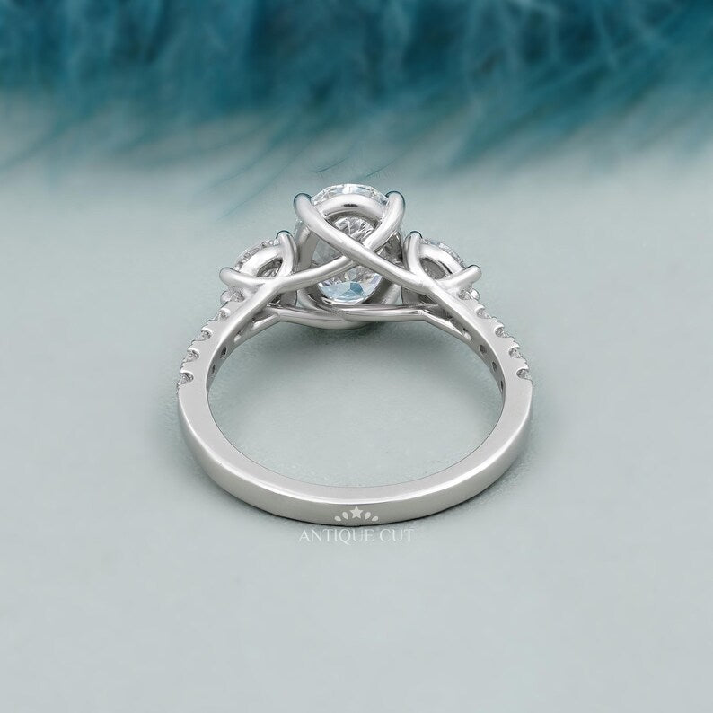 Lab grown oval diamond ring in white gold pave band