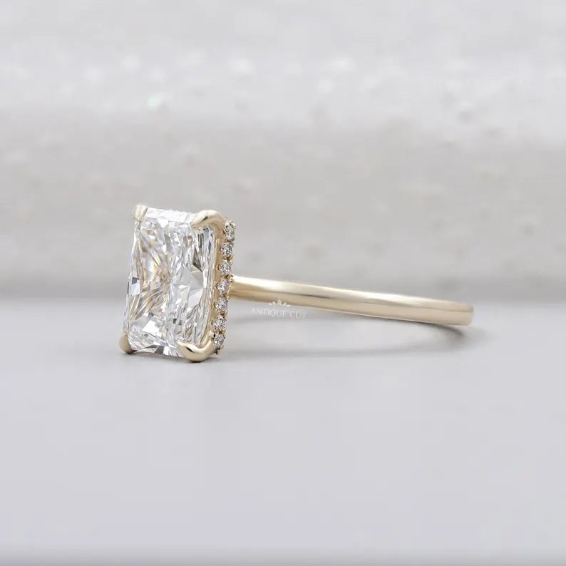 Lab grown radiant diamond solitaire ring