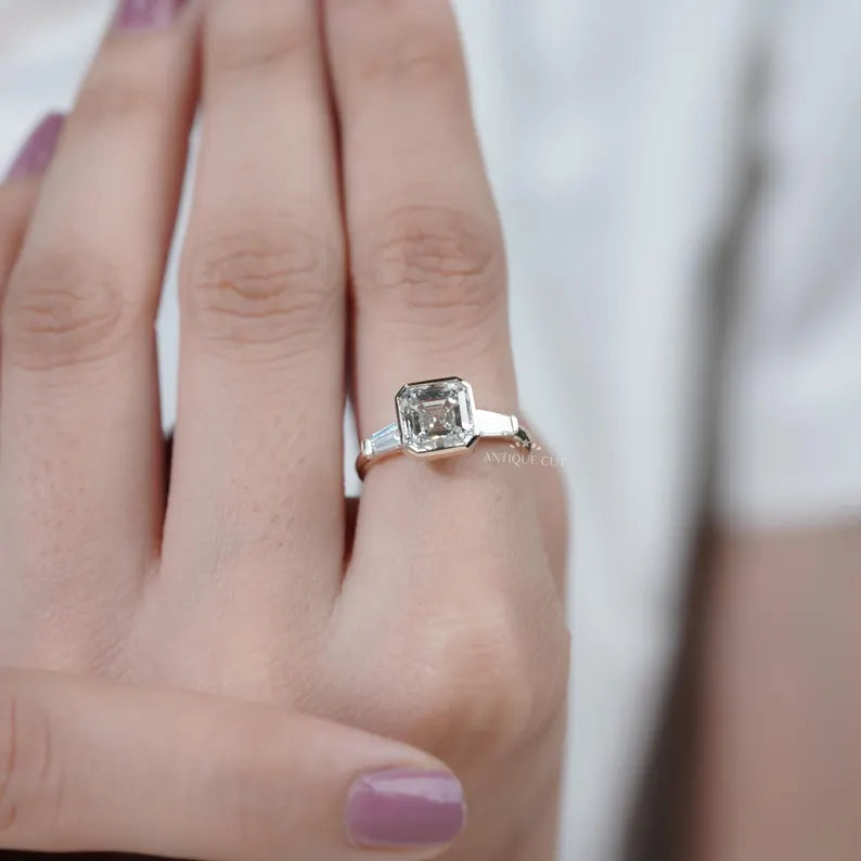 Fine jewelry asscher cut bezel ring