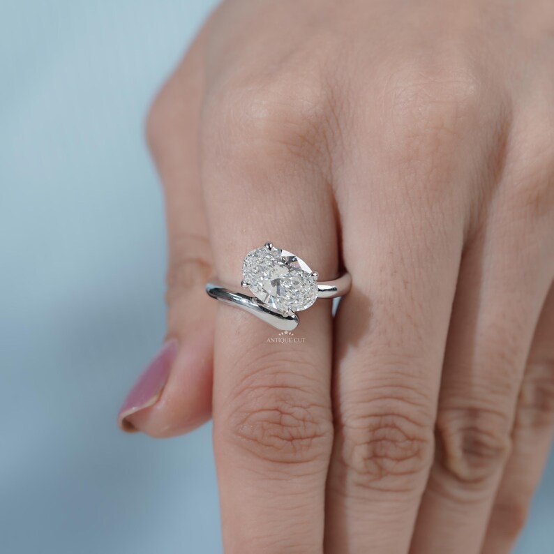 Luxury oval diamond ring white gold finish