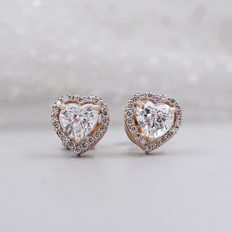Lab grown heart diamond halo earrings