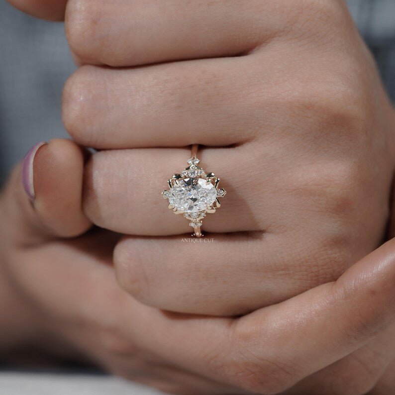 Bridal floral halo engagement ring yellow gold