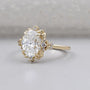 Vintage style floral halo engagement ring close-up
