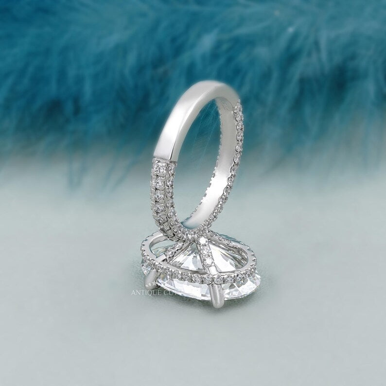 Lab grown oval engagement ring pave band