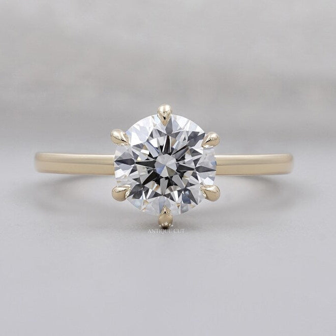 Round Brilliant Cut Diamond Ring with Solitaire Diamond | Yellow Gold