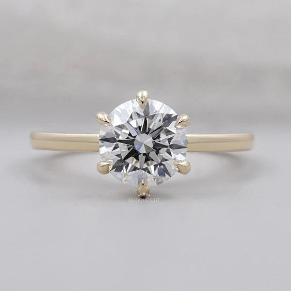 Round Brilliant Cut Diamond Ring with Solitaire Diamond | Yellow Gold