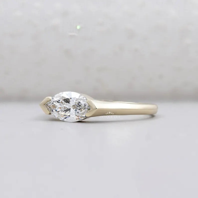 Lab grown marquise diamond east west ring