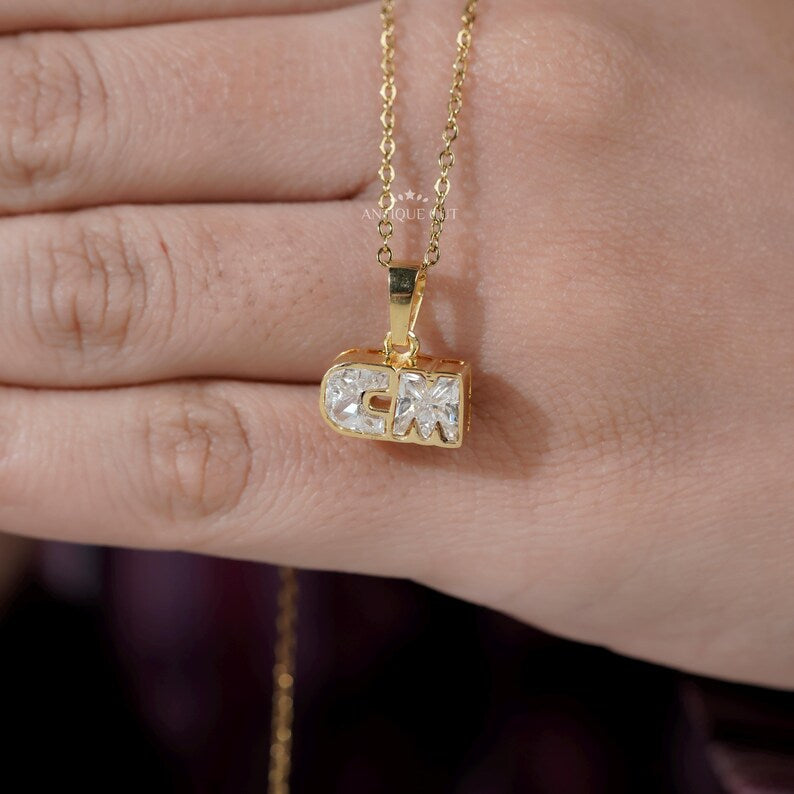 Minimalist diamond initial pendant in gold