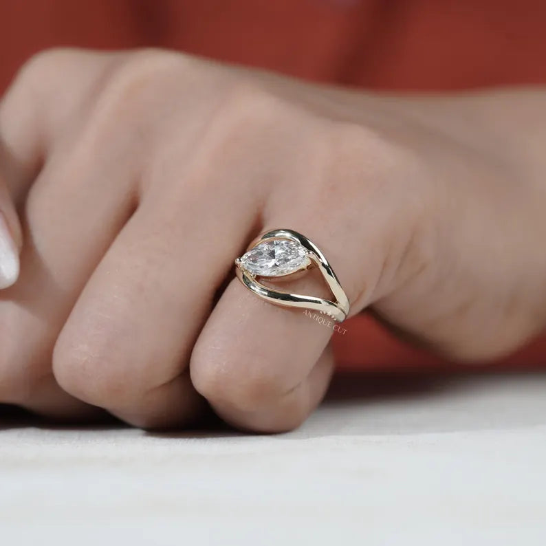 Sustainable lab grown diamond marquise engagement ring