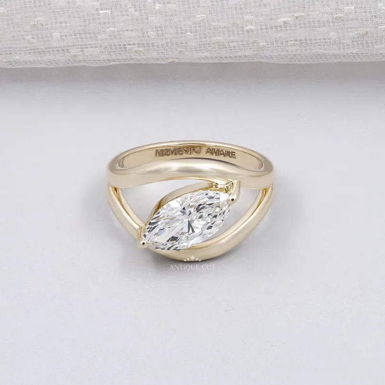 Elegant marquise cut lab grown diamond ring solitaire style