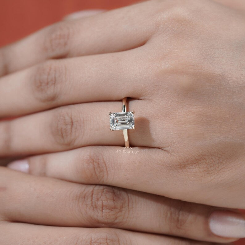 Sleek emerald cut diamond ring