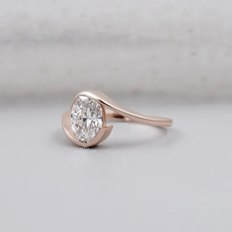 rose gold half bezel engagement ring