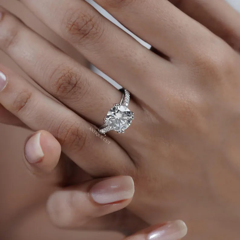 luxury round cut engagement ring pave setting