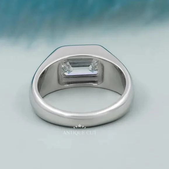 East West Engagement Ring | Lab Grown Emerald Bezel Set Diamond in White Gold