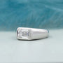 white gold east west emerald engagement ring