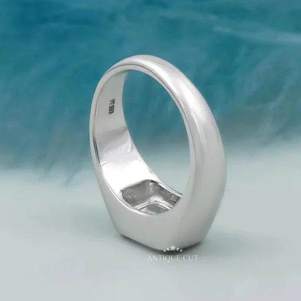 East West Engagement Ring | Lab Grown Emerald Bezel Set Diamond in White Gold